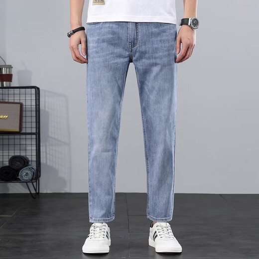 
Seven Wolves High-end Men's Business Jeans Men's Summer 2025 New Fashion Brand Washed Slim Feet Cropped Pants Men 9901 Blue Gray 28