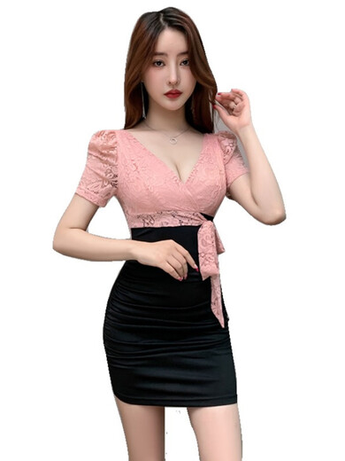 夜场KTV性感连衣裙女佳丽晚礼服足浴按摩SPA沐足技师工作服包臀裙 3882黑色 S建议80-95斤