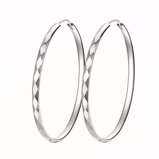 Nilan Fat Donglai's same style pt950 platinum earrings large hoop PT950 large hoop for women, plain hoops, light luxury platinum, diamond-shaped large earrings (40mm)