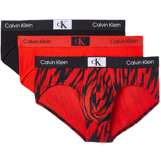 Calvin Kleinck Herren einfache 3-Pack-Slips NB3527A Red Black DRM One Size [9,5% Rabatt, Originalpreis 315]