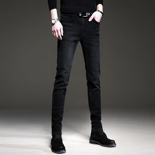 
Jie Yuepai summer trend European black high-end jeans men's Korean style small feet pants trendy brand stretch men's casual trousers 1049 gray regular 28