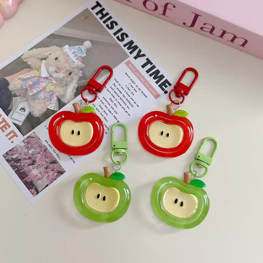 Keychain de pomme transparente douce et mignonne Cartoon Girl Heart Pendant Nouveau couple Accessoires Poldaline Pendants Coix Keychain - Orange