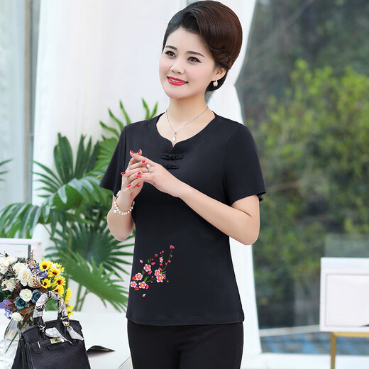 Gesilang Lady 2025 Nueva camisa de traje Tang Madres de mediana edad y ancianos Summer de manga corta bordada bordada Cheongsam redonda 9928 xl