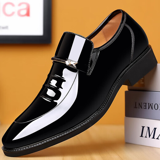 
Business formal wear without laces for footwork men's leather shoes dad flat men's leather shoes suit soft leather large size shoes 9921 gloss black footwear 38