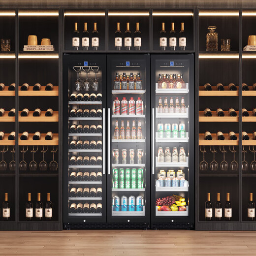 BAIKAILUN wine cabinet, three-door, four-door, large capacity, large size, air-cooled, frost-free, constant temperature and moisturizing, household and commercial, wine and beer ice bar, fresh-keeping refrigerator, seamlessly embedded, 1.9 meters丨three-door combination cabinet丨550 deep 910L fixed frequency