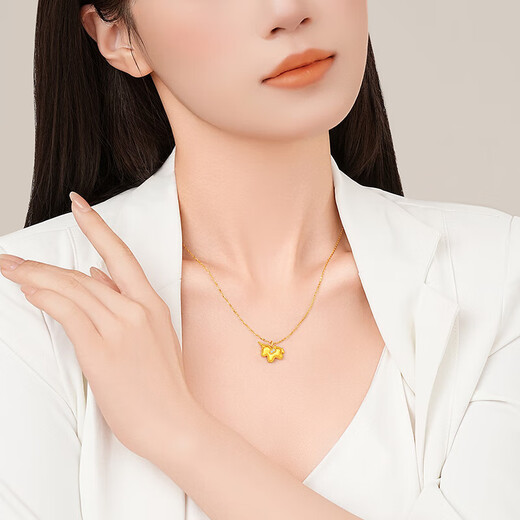 Chao Acer, get rich immediately, yellow 18k gold diamond pendant, zodiac year of the horse, gold necklace, animal year gift for women, single pendant (gift silver chain)