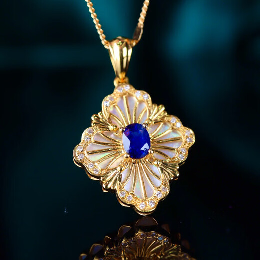 HEEKAIYI Sapphire Necklace for Women Royal Blue 18k Gold Diamond Pendant Chinese Valentine's Day Birthday Gift for Wife and Girlfriend <Lifetime Warranty>