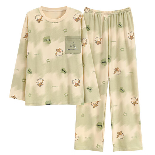 Pang Donglai DL Pyjamas pour les femmes au printemps et à l'automne coton pur grande taille à manches longues en vrac pour les étudiants à porter sur le costume de style coréen extérieur, vêtements de maison d'hiver et d'été marron gxt9922 Couleur d'image m (recommandée 75-95jin [Jin est égal à 0,5 kg]))