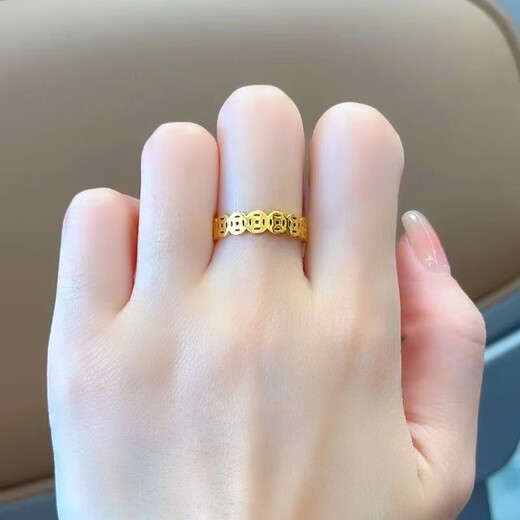 MHFDO Vietnam Sand Gold Hollow Copper Coin Ring Women's Fashion Personalized Index Finger Ring Temperament Internet Celebrity Plain Ring Gold Ring Copper Coin Ring US Size 8