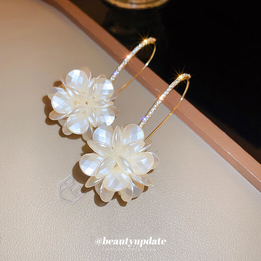 Diamond Flower Pearl Earrings for Girlfriend Gift Ear Hook Earrings Versatile High-end Gift Earrings Wholesale Ear Hooks-Gold
