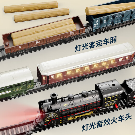 Simulated electric retro Thomas train track set toys children's high-speed train EMU car boy model charging-retro electric locomotive + 3 carriage + 14 tracks