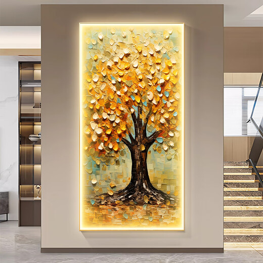 Hirschfarbene Veranda Hängende Gemälde stehen vor der Eingangstür, dreidimensionaler Reichtumbaum, Dekorationstür, leicht luxuriöser Ölmalerei Korridor, Vollbaum-B-Stil, goldener Rahmen 60*12035 mm Aluminiumlegierrahmen + Ölmalerei