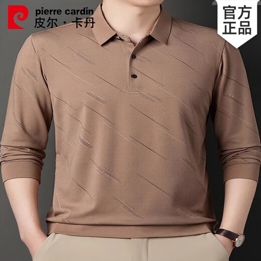 皮尔卡丹（pierre cardin）桑蚕丝长袖t恤男士春秋新款中年爸爸休闲免烫上衣翻领薄款polo衫 829黑色 XL 175 建议140-155斤