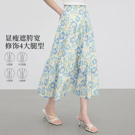 熙世界法式蓝色碎花半身裙夏季2025新款浪漫复古印花a字蛋糕裙 白底蓝花 M