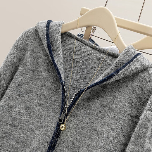 Shechi hooded sweater 2025 autumn new women's loose style dropped shoulder sleeves contrast stitching top