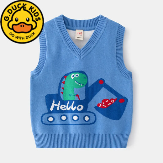 G.DUCKKIDS Children's Baby Knitted Vest Spring and Autumn 2024 New Little Boy Sweater Cotton Wire Pullover Trendy Wool Vest Boy 2809-Gray 100 (Suggested height 85)