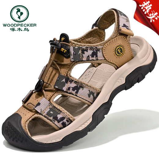 啄木鸟男鞋2025夏季新款真皮包头沙滩鞋防滑耐磨户外凉鞋男 A9898卡其 38 收藏购买