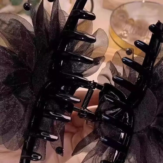 Suyi embroidered peony flower tassel grab clip for women 2024 new style shark clip feather hairpin headdress on the back of the head showing hair volume black 13CM