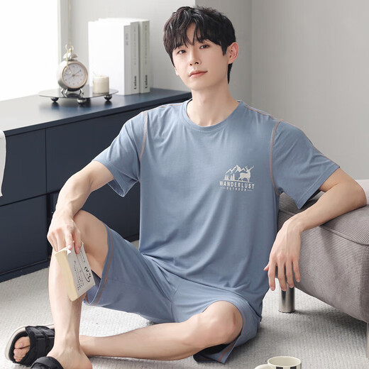 
Catman (MiiOW) men's pajamas summer short-sleeved modal cotton ice silk thin large size casual simple summer men's home clothing solid color YSX-9720# L