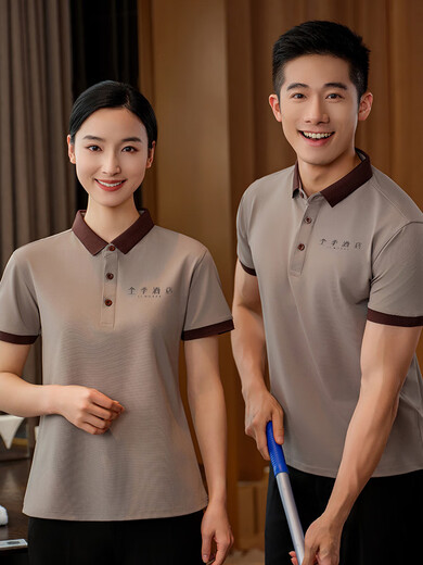 Wan JIA YI LAI Cleaner Workwear Customized Hotel Room Aunt Property Cleaner Ice Silk T-shirt Property Cleaner Short Sleeve Blue Gray Short Sleeve Top MSHJ-9903 S