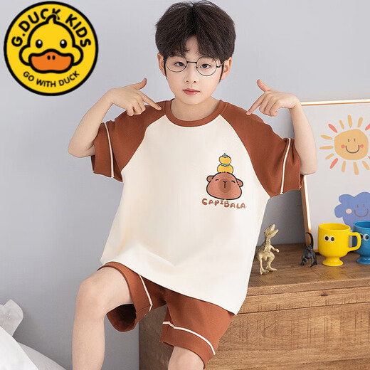 G.DUCKKIDS儿童睡衣男童夏季2025新款男孩纯棉短袖卡通中大童家居服全棉套装 【棉】NT-693 165 S码 身高143-153厘米65-85斤