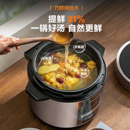 美的（Midea）提鲜电压力锅5升家用3-4-6人双胆电高压锅多功能电饭煲高压电饭锅电炖锅全自动智能预约饭煲配蒸笼 5L 【双胆上蒸下煮】MY-YL50M3-751