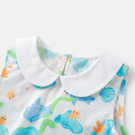 MQDMINI童装儿童衬衣女童衬衫夏季无袖上衣宝宝衣服 艺术花卉海底世界花 120