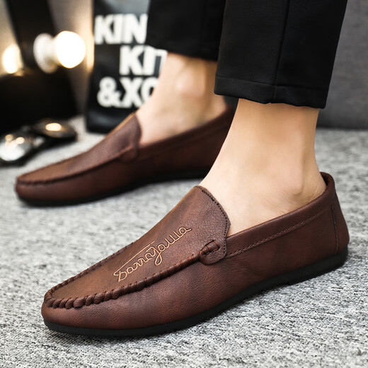 Goldlion 2025 Neue Sommer-Herrenschuhe, Bohnenschuhe, Herren-Trendy British Business Casual Lederschuhe, koreanische Mode faule Schuhe, Yl-D838_Black 39
