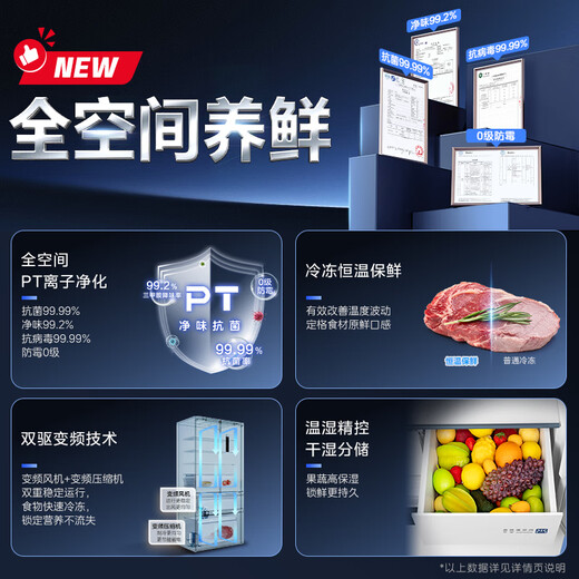 Midea 532 French multi-door four-door refrigerator with variable frequency, first-level energy efficiency, household frost-free dual system, dual cycle, large capacity, national subsidy 20% MR-532WFPZE Sky Gray