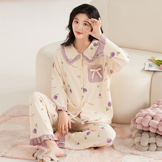 莫代尔睡衣女夏纯棉长袖感可外穿甜美大码2025新款家居服 jm3527 XL 115-130斤