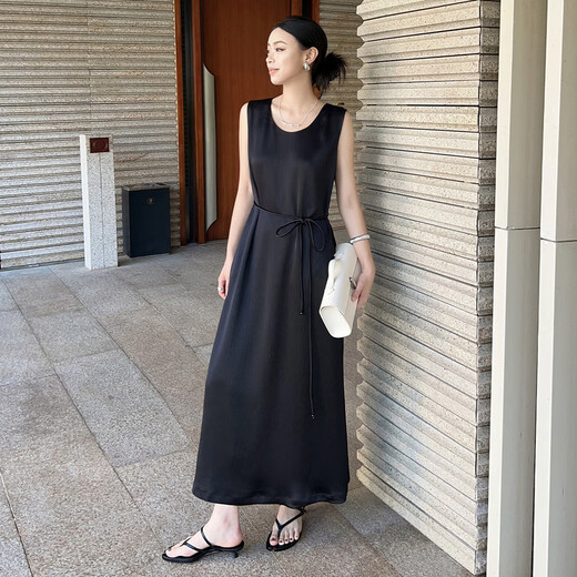 美洋（MEIYANG）子夜连衣裙 优雅静奢 ROW风光泽感无袖小黑裙 黑色 M