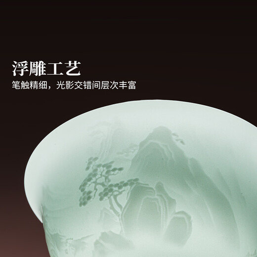 Jingdezhen Ceramic Yingqing Tea Set Household Relief Kung Fu Tea Cover Bowl Chinese Color Fairy Cup Complete Set of High-end Gifts High-end Hot Sale Yuanshan Tea Set-Yingqing 6 Heads