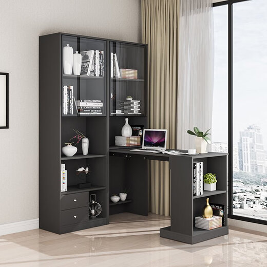 Ecke Klappschreibtisch Buchhandlung integriert in einfache moderne Schüler Home Schreibtisch Computer Schreibtisch Schreibtisch Bücherregal einzelner Schrank + obere Klapptisch gelbe Eiche Länge 1396*3
