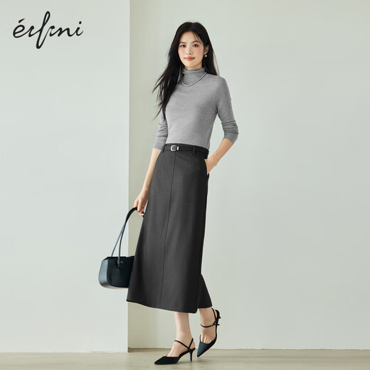 Eveli (eifini) Jiang Xin endorses the classic basic H-shaped mid-length skirt for women 2025 autumn new easy-care skirt dark gray mid-length version L 110-125Jin Jin equals 0.5 kg