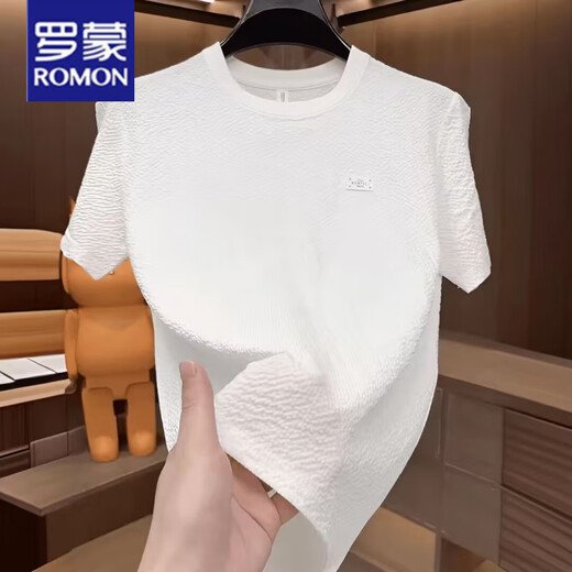 
ROMON (ROMON) 2025 new summer ice silk texture embroidered round neck men short-sleeved fashionable half-sleeved versatile light luxury T-shirt men [summer short-sleeved] 6628 black L 105-120Jin [Jin equals 0.5 kg]