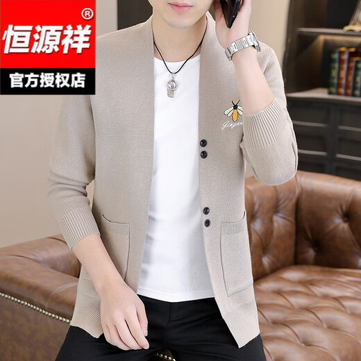 
Hengyuanxiang knitted cardigan men's spring and autumn youth and middle-aged fashion brand slim sweater jacket men's outer wear embroidered top K16818 black M