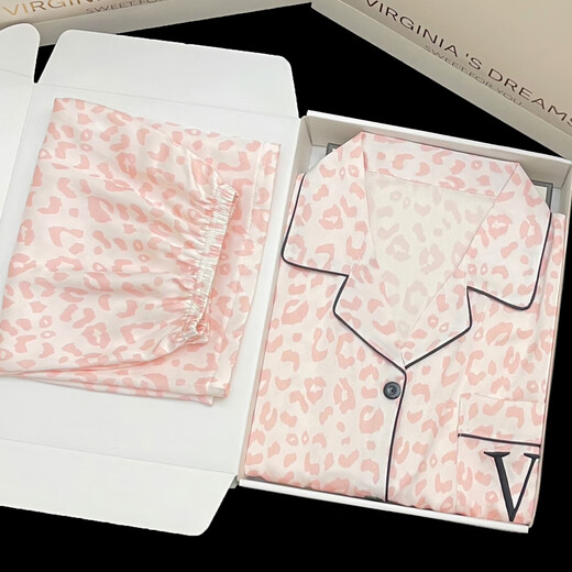 
Yalu pajamas for women in summer 2025 new summer ice silk cool shorts shorts suit leopard print high-end spring and autumn FS_9214# cardigan double short lace pocket M