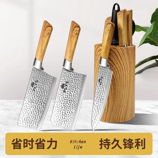 Pangdonglai Haushalts Küchenmesser Volles Set superschnelles scharfe Küche Spezialmesser Set Kombination Schlafzimmer Küchenschneidemmesser Küche Utensilien Zwei-in-Eins-#wood-Getreide-Schmiede-Messer-Set 6-teiliger Set #wood Getreide schmieden über 60 x 140 mm x 16,5 cm