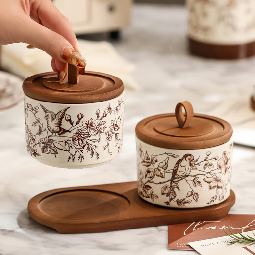 Timeless Queyue Branch Ceramic Seasoning Jar Set Home Kitchen Seasoning Salt Shaker Combination High-Level 3 Packs of Queyue Branch Seasoning Jars - With Storage Tray