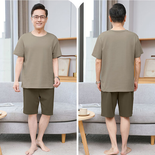 Yalu Dad Pyjamas Sommer reines Baumwollshorts Kurzfilme runder Hals lässig Feste Farbe Großgröße Herrenhauskleidung Set 13601# Hellgrüne Pure Cotton Shorts XL [Vorgeschlagen 120-140jin [Jin gleich 0,5 kg]]