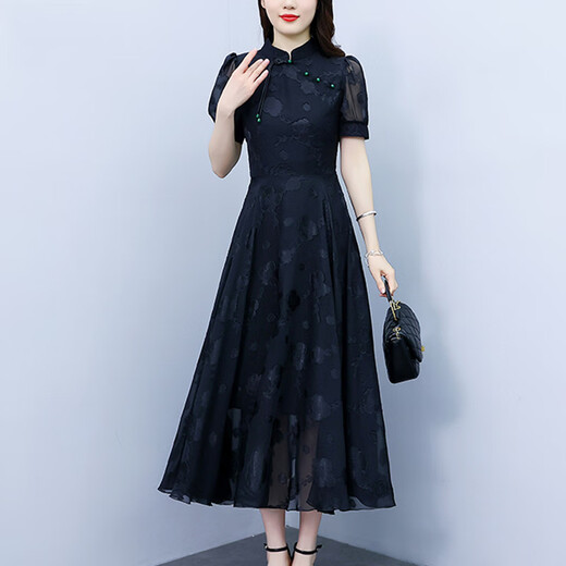 
OLJ high-end brand dress for women 2025 summer new Chinese style modified cheongsam temperament slim skirt apricot color M 80-100Jin [Jin equals 0.5 kg]