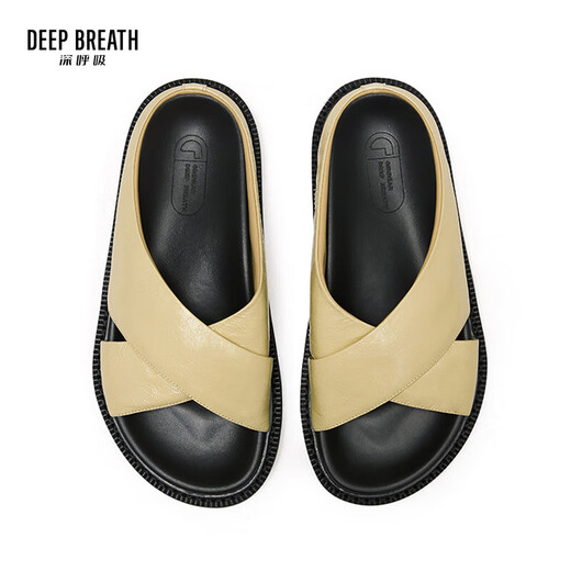 DEEP BREATH Deep Breath Women's Shoes Cowhide Open-toe Holiday Style Casual Flat Slippers Sandals Women's AX14098 Beige 37