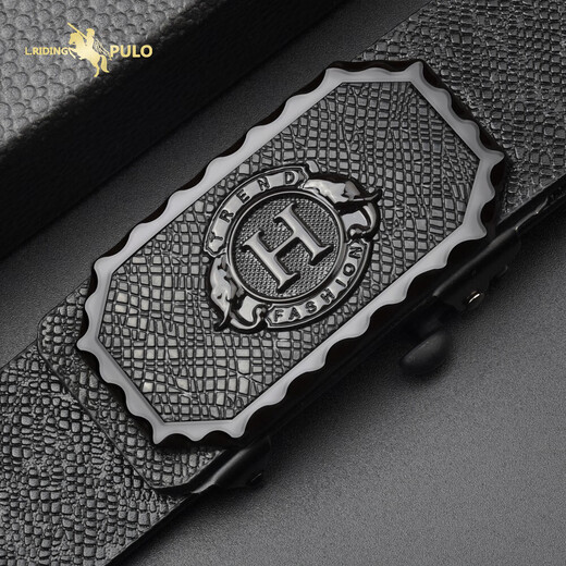 Durable for ten years, light luxury men's belt, automatic buckle belt, business versatile fashion belt, cross pattern, black small H 120cm