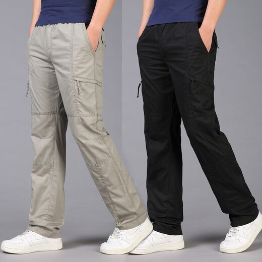 
Jiujiuwang Summer Men's Thin Leisure Pants Straight-Line-Fat Plus Plus Large Size Hip Hop Sports Loose Multi-Pocket Working Pants Men's Trendy Gray #9926 Pocketless M Weight 100-130Jin [Jin equals 0.5 kg]