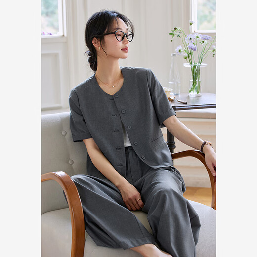 Vanciman Fashion Set Women's Summer New Strickan Top Wide Legs Casual Hosen Zwei-teilige High-End-Grau-L.