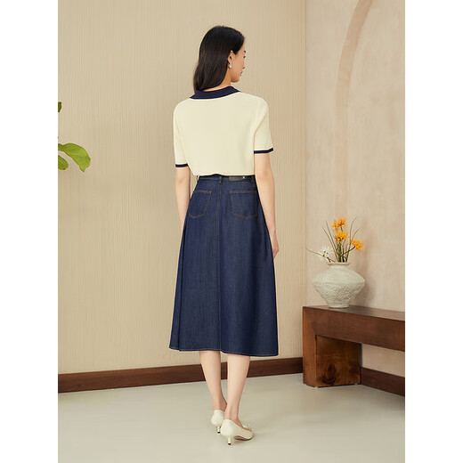 YINER音儿2025年夏季女装【天丝+醋酸】莱赛尔丹宁A字牛仔半身裙 藏蓝 S 36