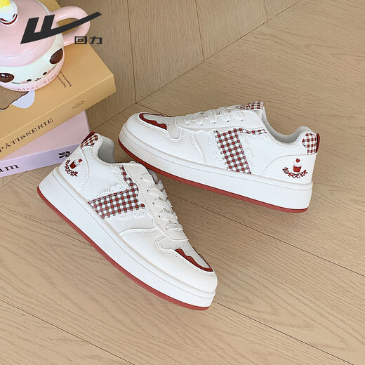 Chaussures féminines Huili Chaussures blanches mignonnes mignonnes Sweet épaisses pour femmes en automne et hiver polyvalent chaussures décontractées pour les étudiants chaussures de sport vin blanc rouge 36