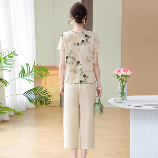 Kuzhang (Kuzhang) Neues Mutter-Sommer-Anzug modisches Chiffonhemd für Frauen mittleren Alters und ältere Menschen, um ihren Bauch zu bedecken und sie schlank und kurzärmelig aussehen zu lassen.