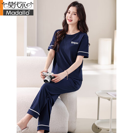莫代尔睡衣女夏季纯棉短袖薄款2025年新款夏天休闲全棉可外穿长裤家居服 7374豆绿无胸垫 L 100-120斤