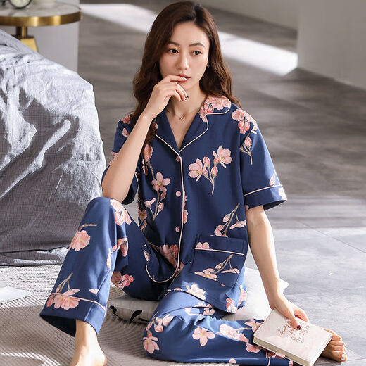 Yalu pajamas for women in summer thin loose large size mother short-sleeved trousers large size home clothing set Q9923 pill bag return M (weight 90-105 Jin [Jin equals 0.5 kg] can be worn)